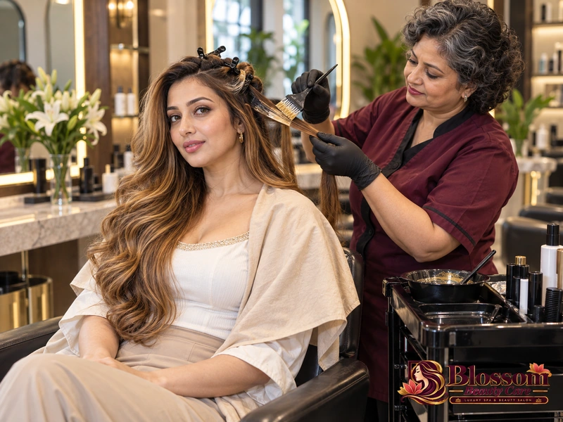 Golden Hair Colour service in Raipur at Blossom Beauty Care