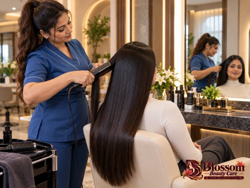 Hair Straightening service in Raipur at Blossom Beauty Care