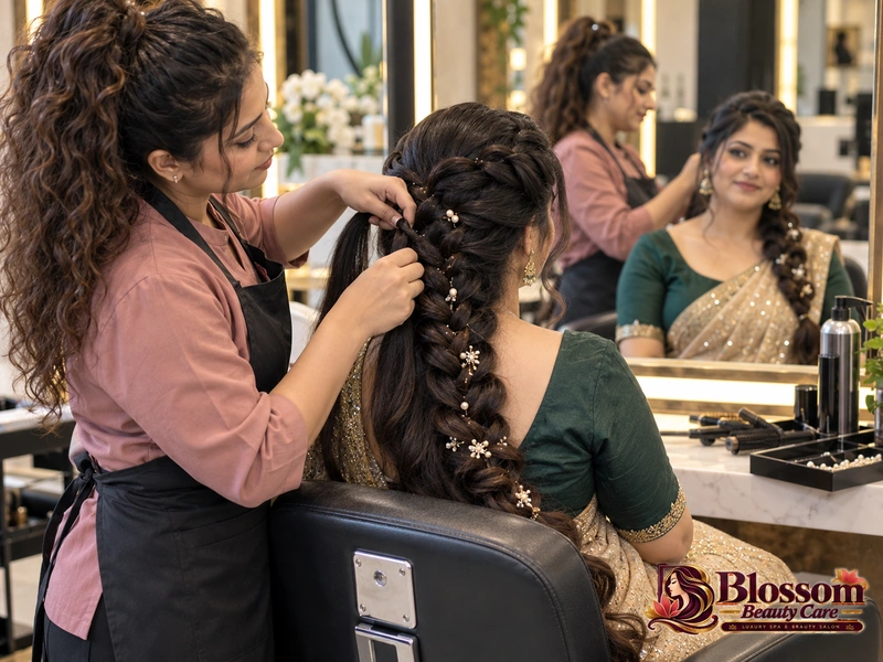 Party Hair Braid service in Raipur at Blossom Beauty Care